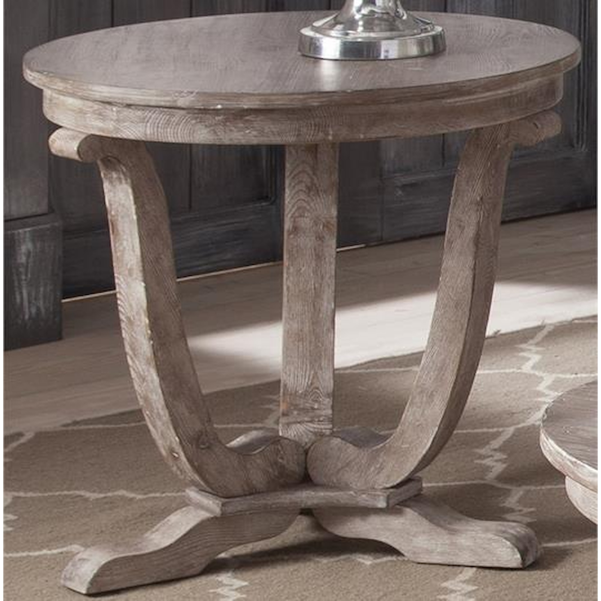 Liberty Furniture Greystone Mill 154-OT1020 Transitional Round End Table with Flat Pedestal Base ...